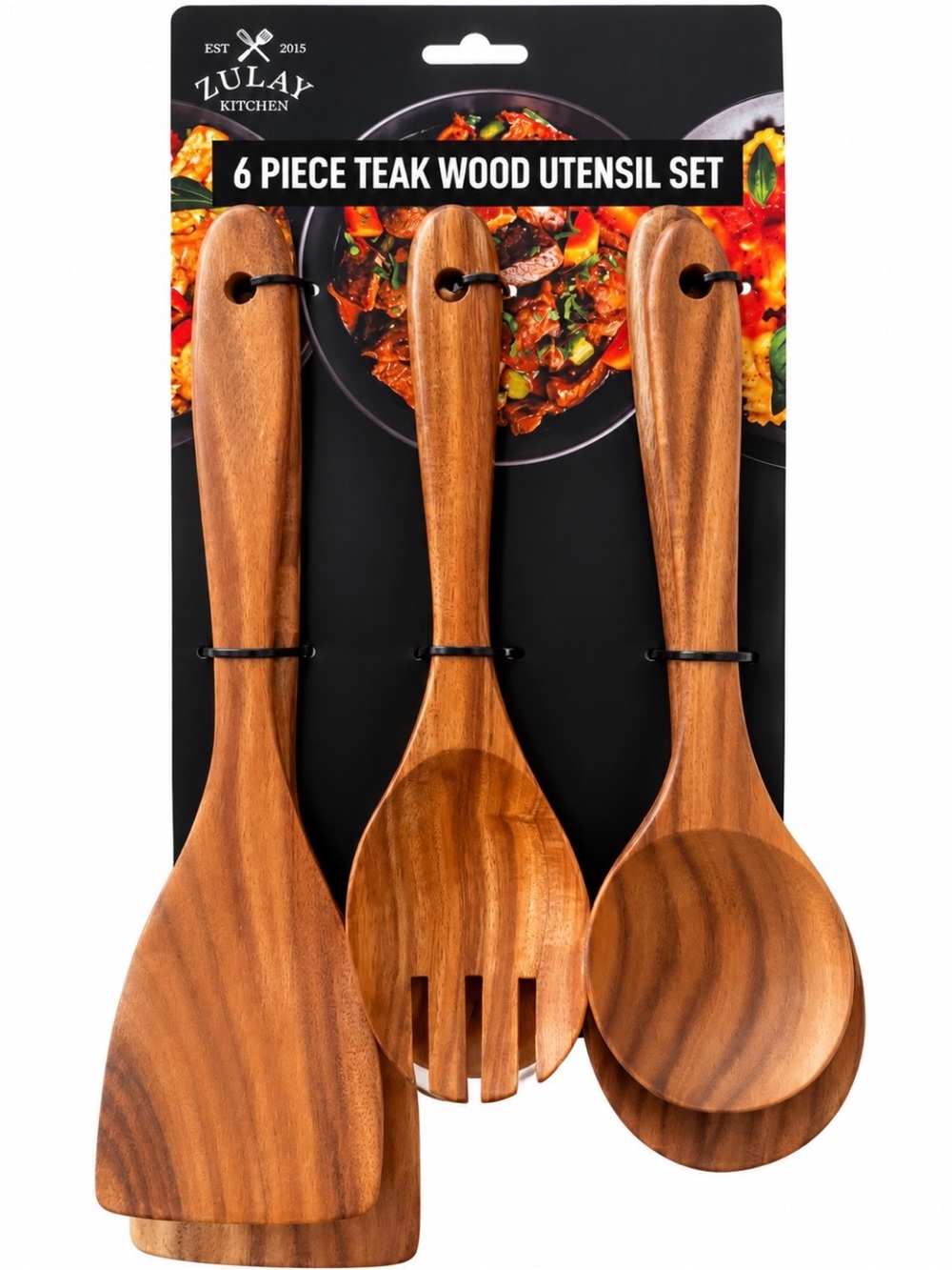 Teak Wood 6-Piece Utensil Set - Natural Brown